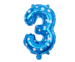 Balónek foliový, číslo 3, modrý s hvězdičkami, 85 x 49 cm
