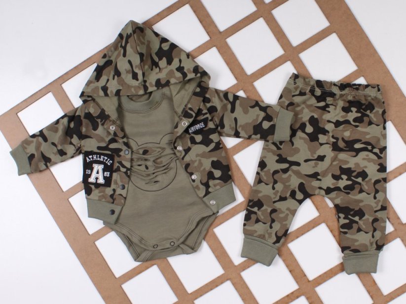 3-dielna detská súprava mikina, tepláky, body Army