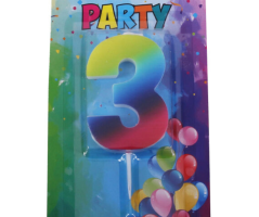 Svíčka narozeninová číslo 3, duhová, 4 x 6 cm