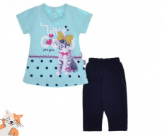 Dívčí letní set - souprava tričko a tříčtvrteční legíny | modrá-černá