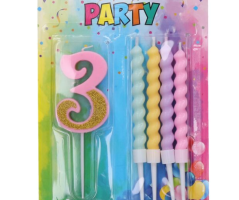 Svíčka číslo 3 + 4ks svíček, růžová