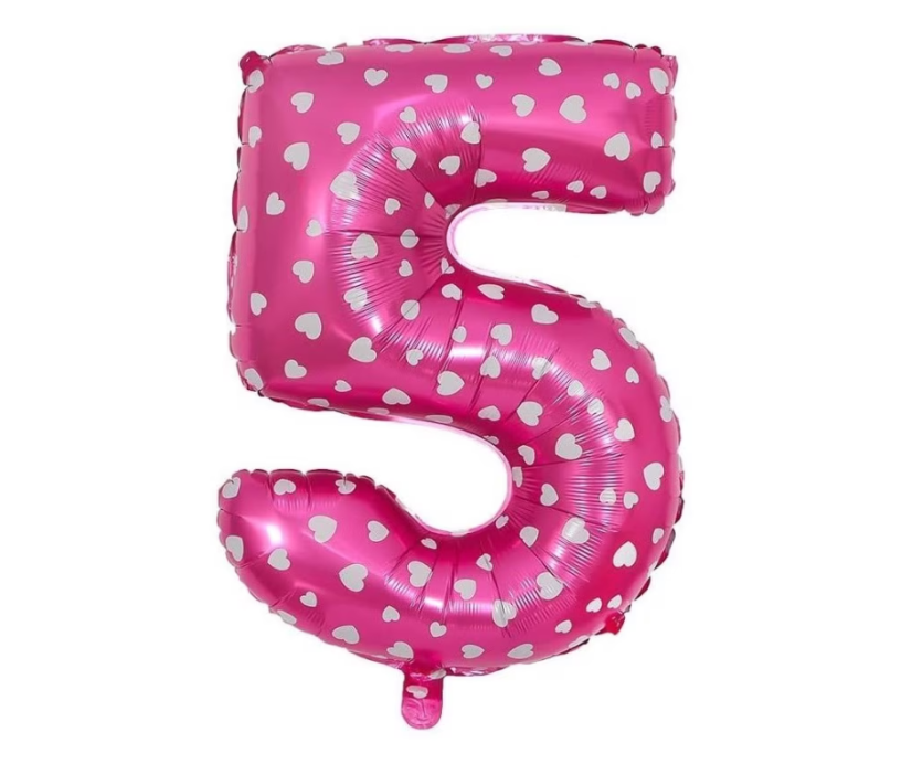 Palloncino in foil, numero 5, rosa con cuoricini, 82 x 47 cm