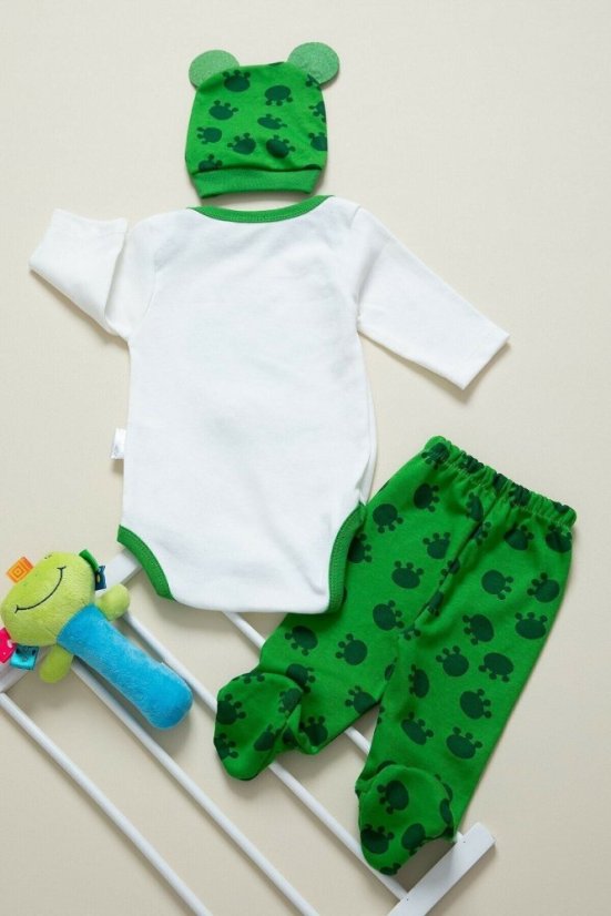 set 3 piese pentru bebeluși-body-panataloni cu boteșei și căciulă Broscuța
