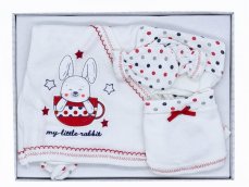 Set 5 piese haine pentru bebelusi Little Rabbit alb-rosu 56