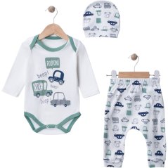 Set haine pentru bebe body, pantaloni, căciulă Cars