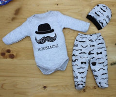 3-dílná bavlněná kojenecká souprava body polodupačky a čepička Gentleman