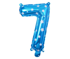 Balónek foliový, číslo 7, modrý s hvězdičkami, 74 x 50 cm