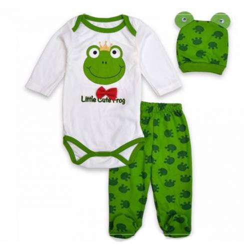 set 3 piese pentru bebeluși-body-panataloni cu boteșei și căciulă Broscuța