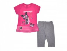 Dívčí letní set - souprava tričko a tříčtvrteční legíny | růžová - šedá