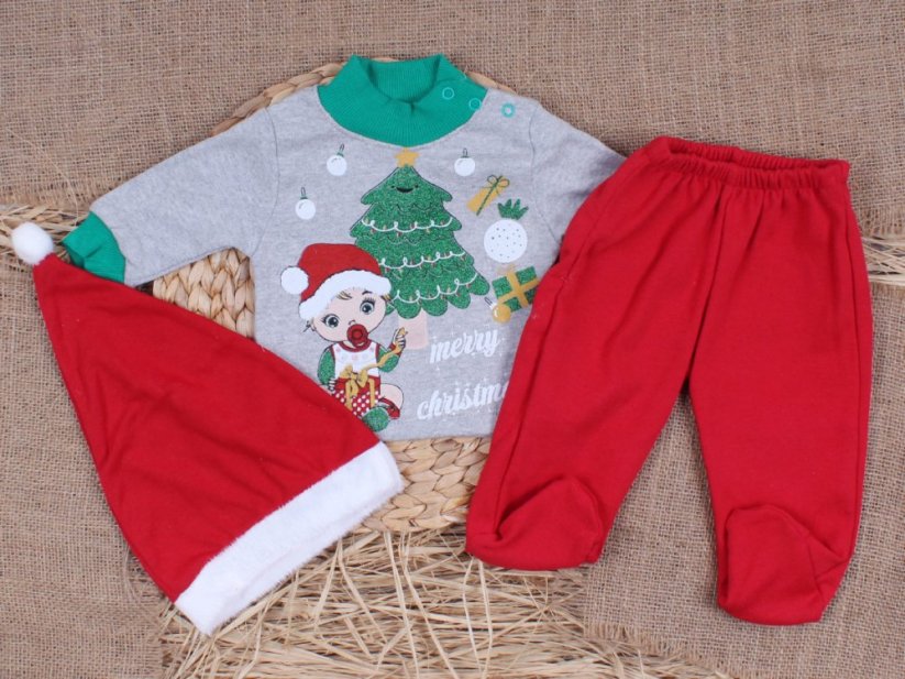 3D súprava tričko, polodupačky a čiapočka Merry Christmas