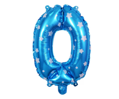 Balónek foliový, číslo 0, modrý s hvězdičkami, 75 x 54 cm
