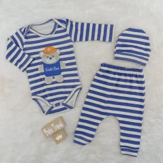 Completo bimbo 3 pezzi con orsetto – body, pantaloni e cappellino