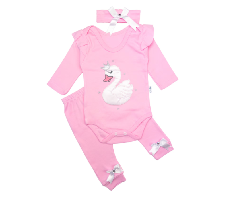 Completo bimba 3 pezzi Swan – body, pantaloni e fascetta