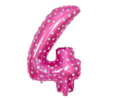 Balónek foliový, číslo 4, růžový se srdíčky, 80 x 54 cm