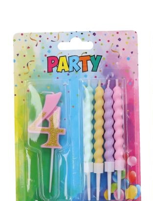 Candela numero 4 + 4 candele, rosa