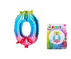 Balónek foliový, číslo 0, duhový, 40 cm