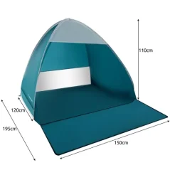 Cort de plajă tip pop-up, autoextensibil, 195×150×110 cm, albastru-alb