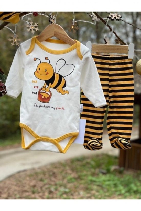 set 3 piese pentru bebeluși-body-panataloni cu boteșei-căciulă ALBINUȚA