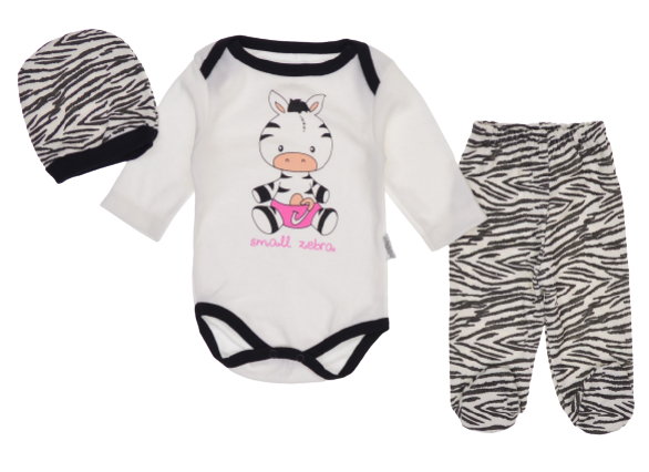 3-dielna bavlnená dojčenská súprava body polodupačky a čiapočka Zebra