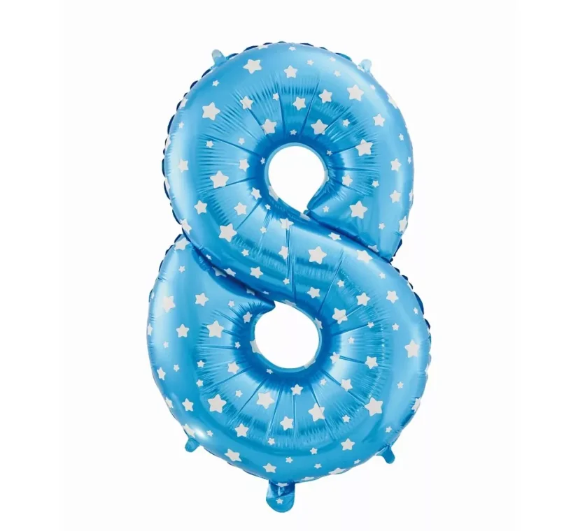 Palloncino in foil, numero 8, blu con stelline, 84x54 cm