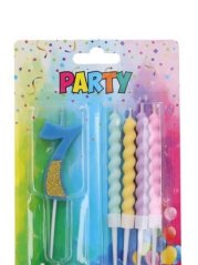 Svíčka číslo 7 + 4ks svíček, modrá