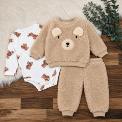 3dílná dětská plyšová souprava Teddy – mikina, body a tepláky