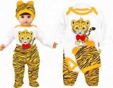 3-dielna bavlnená dojčenská súprava body polodupačky a čiapočka Tiger