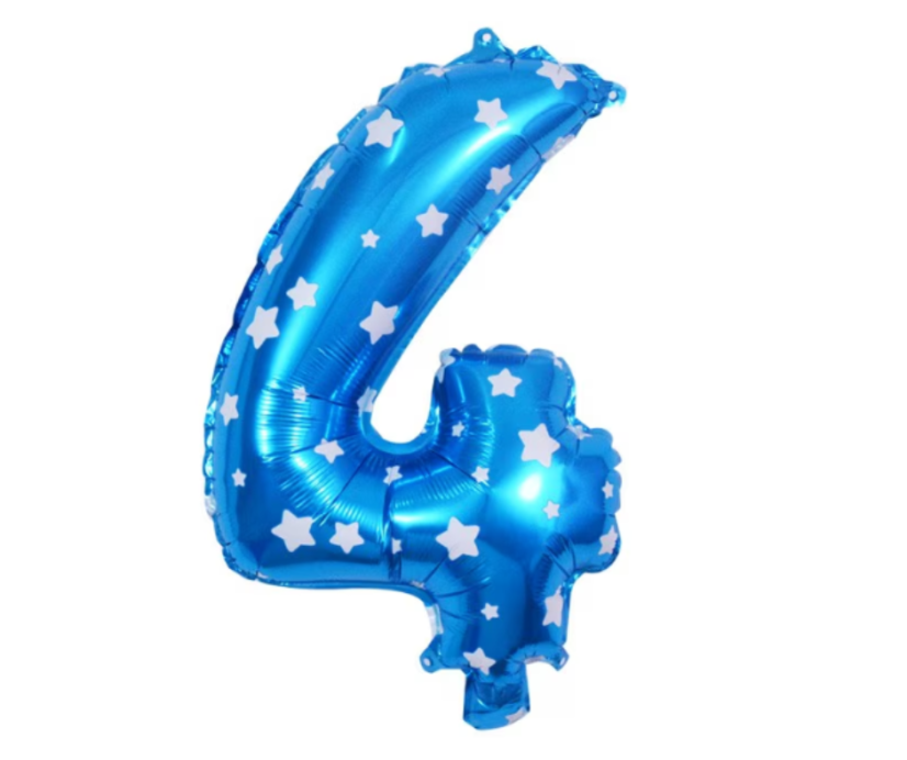Palloncino in foil, numero 4, blu con stelline