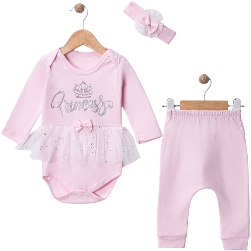 3dílná dětská souprava Princess– body, kalhoty a čelenka