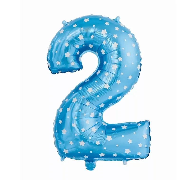 Palloncino in foil, numero 2, blu con stelline, 79 x 49 cm