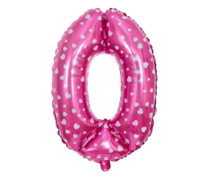 Balónek foliový, číslo 0, růžový se srdíčky, 75 x 54 cm