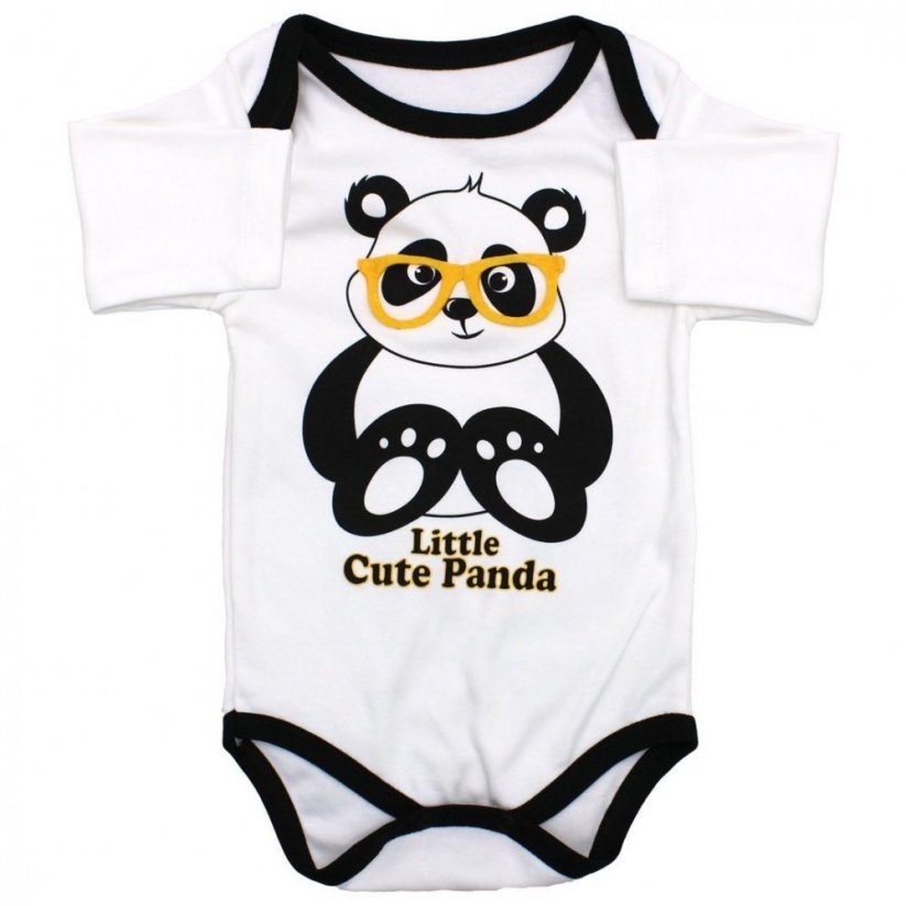 3-dílná bavlněná kojenecká souprava body polodupačky a čepička Panda