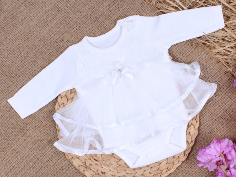 Body vestito per neonata con pizzo e gonna in tulle bianco - Taglia: 62