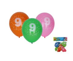 Palloncini con numero 9, mix di colori, 30 cm – set da 5 pz