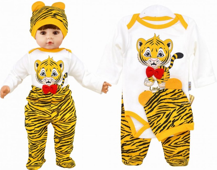 set 3 piese pentru bebeluși-body-panataloni cu boteșei-căciulă Tigry
