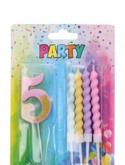 Svíčka číslo 5 + 4ks svíček, růžová