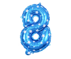 Balónek foliový, číslo 8, modrý s hvězdičkami, 84x54 cm