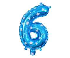 Balónek foliový, číslo 6, modrý s hvězdičkami, 78 x 50 cm