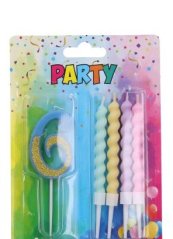 Svíčka číslo 6 + 4ks svíček, modrá