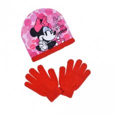 Dívčí čepice a rukavice Minnie červená 54