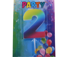 Svíčka narozeninová číslo 2, duhová, 4 x 6 cm