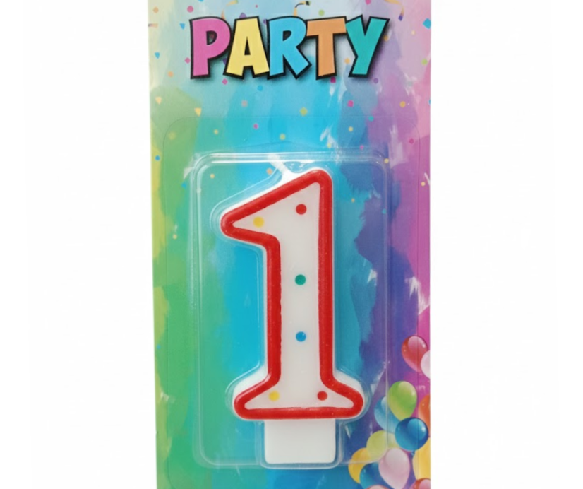 Svíčka narozeninová číslo 1, červená, 3 x 6 cm