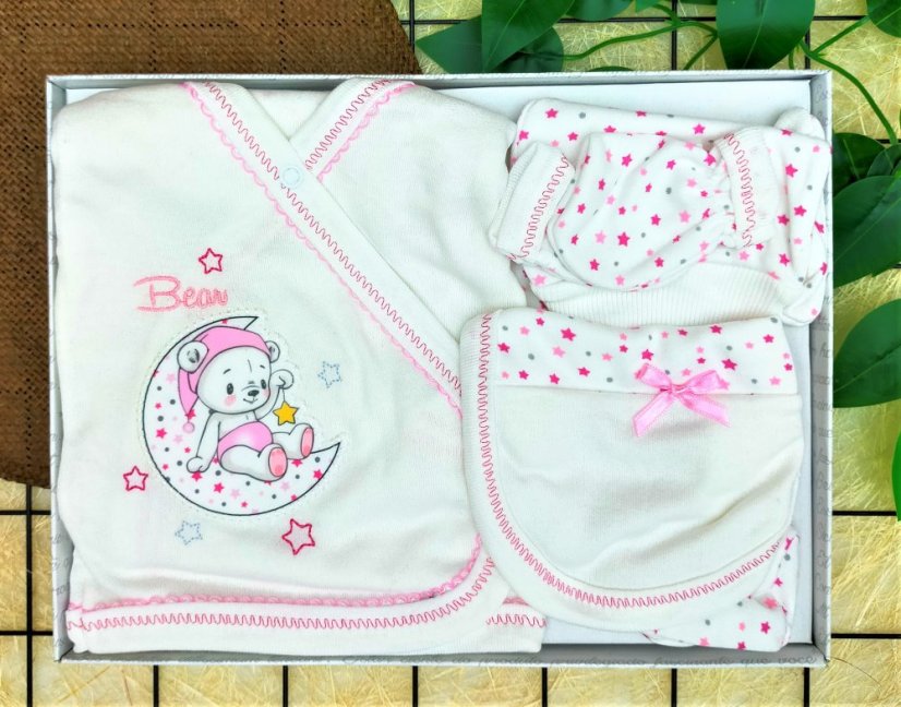 Set 5 piese pentru bebelusi Bear alb-roz 56