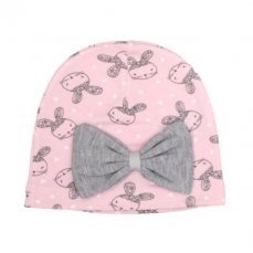 Dievčenská čiapka s mašľou ružová/sivá 48
