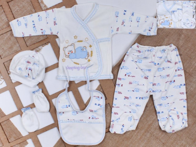 5 piese Set maternitate pentru bebelusi alb-bleu Sleeping Bear 56