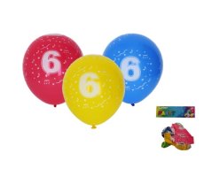 Palloncini con numero 6, mix di colori, 30 cm – set da 5 pz