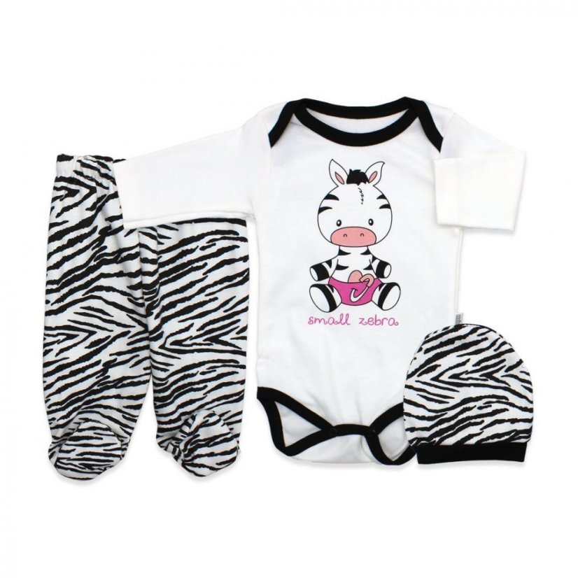 3-dílná bavlněná kojenecká souprava body polodupačky a čepička Zebra