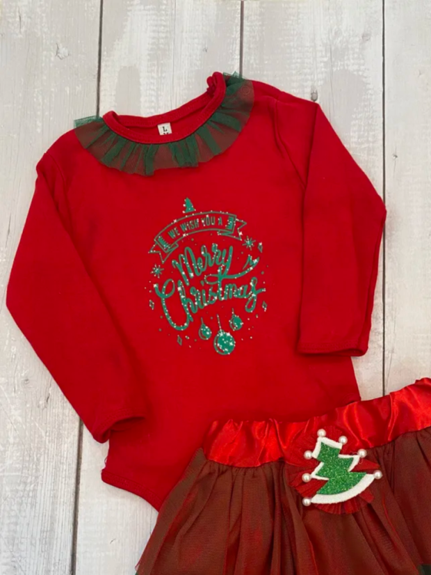 2 piese set de Crăciun body+fustă Baby - Mărime: 80/86