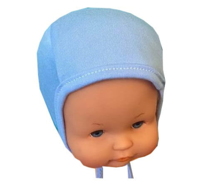 Kojenecká čepice na zavazování modrá