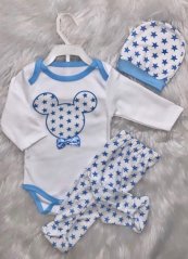 set 3 piese pentru bebeluși-body-panataloni cu boteșei-căciulă Mickey